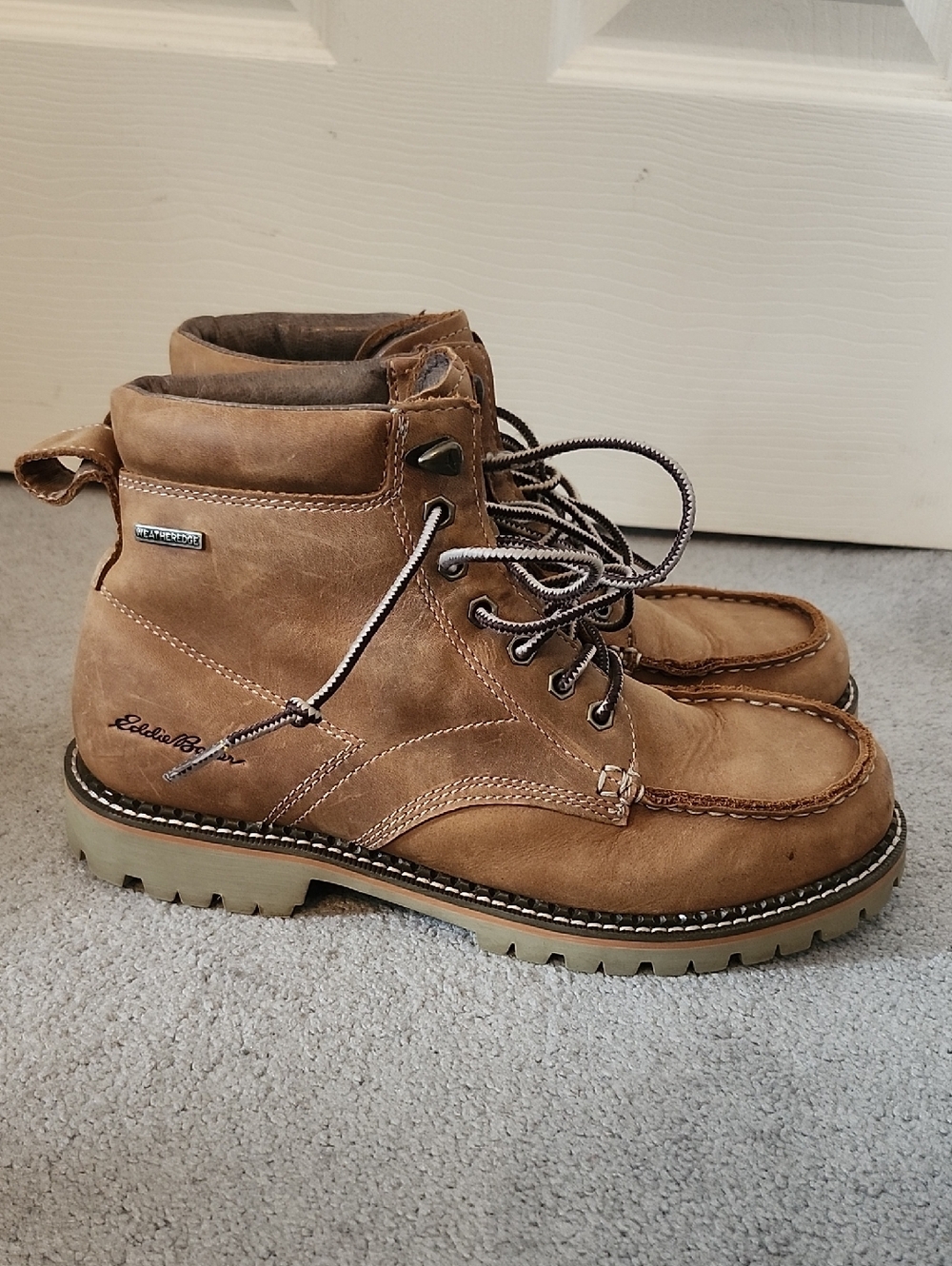 Eddie Bauer Men's Brown Leather Moc Toe Lace-Up Boots